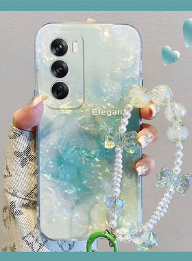 绿色晕染渐变适用opporeno12手机壳reno11por贝壳纹reon10夏天oppo韩系0ppo硅胶0pp0软壳小众个性创意新款女