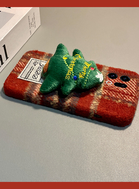 ins风红色格纹适用oppofindx9plus手机壳fondx8立体x50pro圣诞树k12x毛绒x7秋冬季x6por软ultra/x5/x3/realme