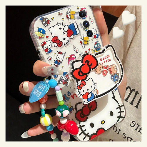 可爱满屏kt猫适用小米mixfold4手机壳mixfold3手链mixfold2折叠屏mixflip立体mi摇摇乐支架趣味卡通透明硬壳