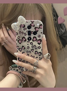 粉色豹纹适用oppo真我x50pro手机壳k12x立体x7水钻realme蝴蝶结findx6pro高级感ultra日韩x5x3硅胶k11k10k7女