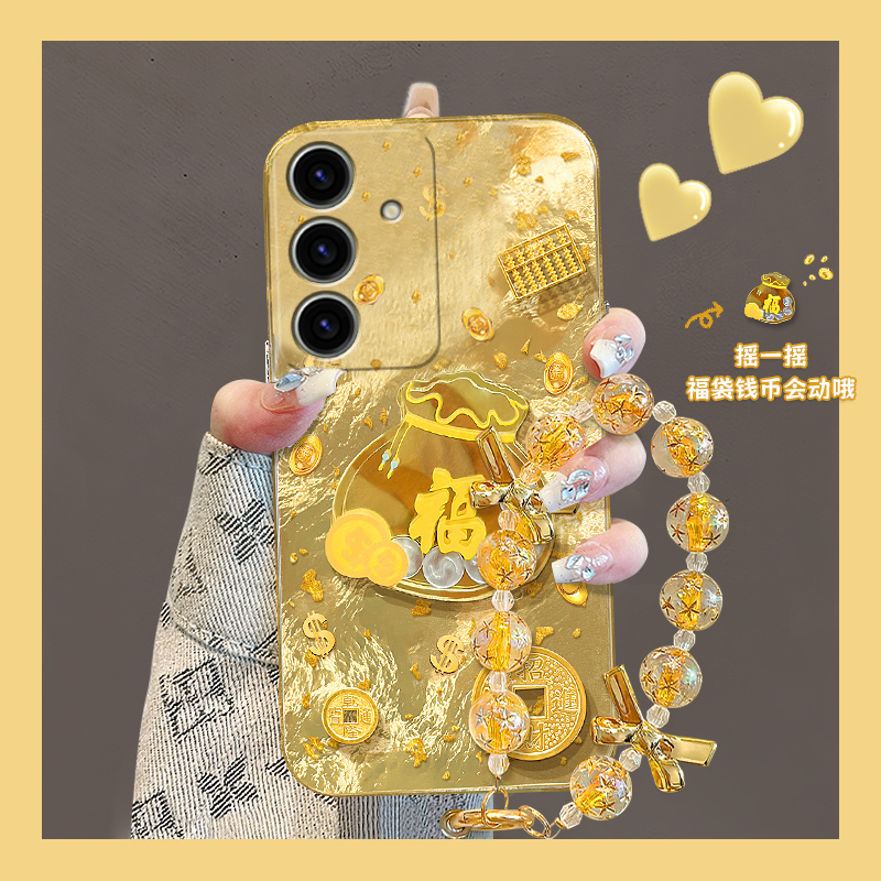 2025金币福袋适用三星s24plus手机壳s23+十s22立体s21fe金色s20ultra挂链s10简约s9手提s8硅胶note20女galaxy