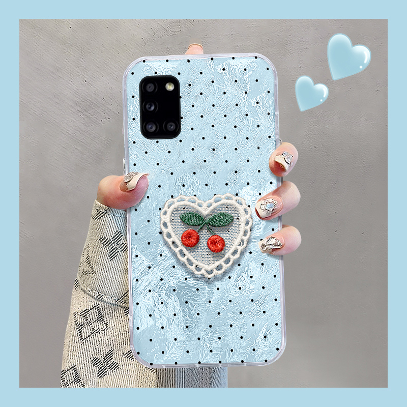 波点刺绣樱桃适用三星a90手机壳a80蓝色a70s立体a50日韩a30高级感a20小众a10硅胶a52新款a8s/galaxy/a53/f52