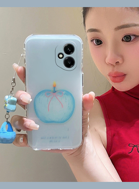 ins风蓝色苹果适用华为荣耀400手机壳300pro+挂件200lite水果100por个性90gt小众80简约70硅胶60se十v40i+软p