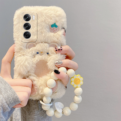 可爱小熊适用opporeno12pro手机壳reno11挂链reon10+十9斜挎8卡通7se毛绒绒6硅胶5k可背4se毛茸茸3秋冬季oppo