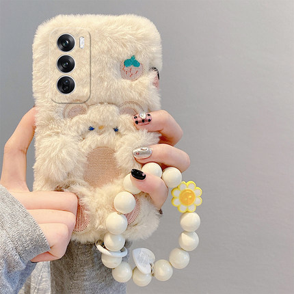 可爱小熊适用opporeno12pro手机壳reno11挂链reon10+十9斜挎8卡通7se毛绒绒6硅胶5k可背4se毛茸茸3秋冬季oppo
