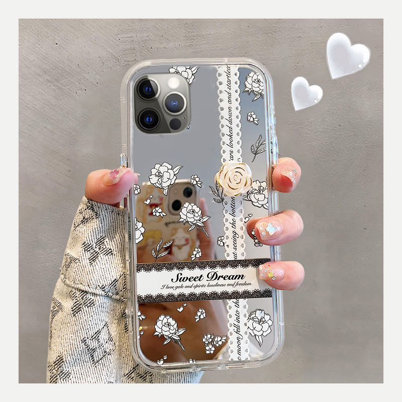 高级感镜子镜面立体山茶花手机壳