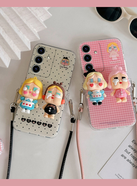 波点格子哭娃适用三星s25edge手机壳s24plus爱丽丝s23+十s22立体s21fe背夹s20ultra斜挎s10卡通s9软s8/note20