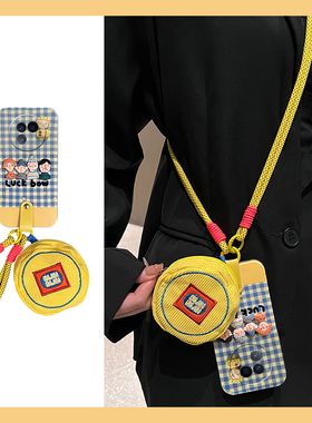 蓝色格子适用vivoxfold3pro手机壳xfold2立体xflip公仔vivo斜挎vovo折叠屏可背vivi零钱包+十硬壳新款日韩女p