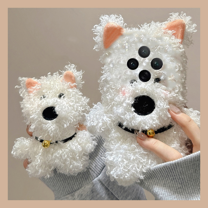 卷毛白色小狗适用vivox300手机壳x200立体x100pro+毛茸茸x100ultra秋冬季x90s卡通t2s软x80s/x70/x60+十vivo