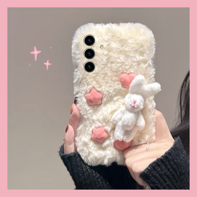 星星爱心兔子适用三星s25edge手机壳s24plus立体s23+十s22卡通s21fe秋冬季s20ultra毛绒s10可爱s9软s8/note20