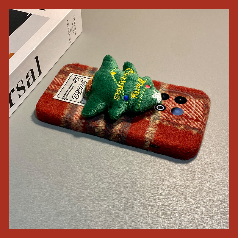 ins风红色格纹适用vivoiqooz10x手机壳iqooz9turbo立体z8x圣诞树z7i毛绒z6x秋冬季z5软u5x爱酷u3x/iq00/vivo