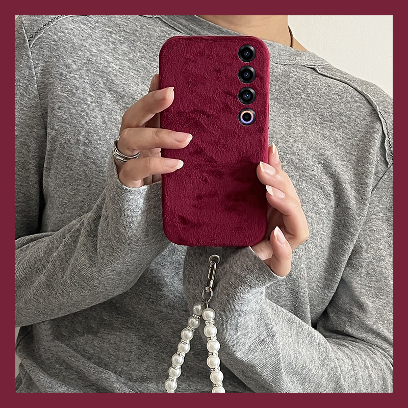 简约纯色红色适用魅族22mini手机壳note16绒布21pro本命年20秋冬18por毛绒18x挂链7/16spor/16t/16x/16thplus