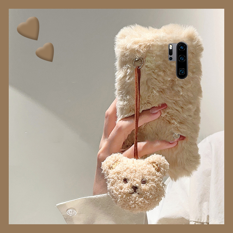 毛绒绒毛茸茸可爱吊坠小熊手机壳