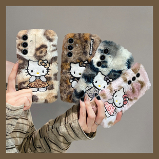 s20ultra毛绒s10保暖s9 note20 十s22可爱s21fe秋冬季 刺绣豹纹kt猫适用三星s25edge手机壳s24plus卡通s23