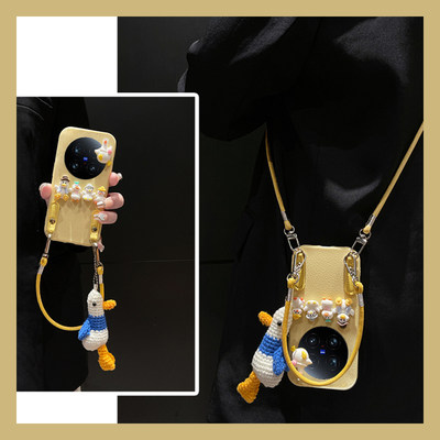 可爱鸭子公仔适用vivox200promini手机壳x100s立体x90s斜挎x80可背x70t挂件x60t皮纹vivo仿皮卡通挂绳硅胶软p