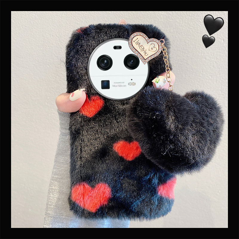 毛绒绒毛茸茸复古爱心挂坠手机壳