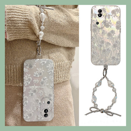 羽纱玫瑰花朵适用opporeno11pro手机壳reno10+十9高级感8手链7se新款6硅胶5k软壳4se小众3个性ace2创意oppo2z