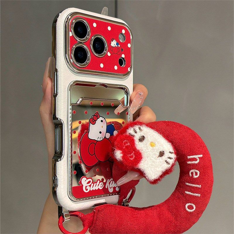 卡通kt猫凯蒂猫适用小米17promax手机壳15手腕带14皮纹13仿皮por卡包mi插卡卡套红色可爱镜子十七十五十四软p