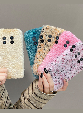 ins风水墨泰迪绒适用华为magicv3手机壳magicvs2墨点p50晕染pockets秋冬季matexs2保暖x5折叠屏x3毛绒pocket2