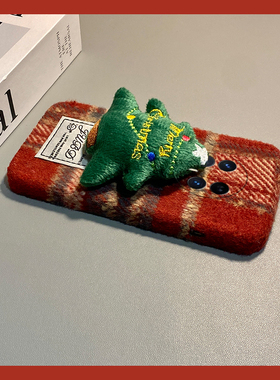 ins风红色格纹适用华为荣耀magic8手机壳mgaic7立体play8tpro圣诞树7t毛绒6t秋冬季5t软majic6至尊版5/honor