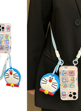 哆啦A梦卡包适用苹果iPhone16promax手机壳15plus卡套14零钱包13mini迷你1211卡通xr8硅胶7xsmax6斜挎5s软se3