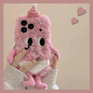 粉色裤 x200软p 衩怪兽适用苹果17promax手机壳华为pura80荣耀400pro小米15立体vivos30毛茸茸opporeno14秋冬季