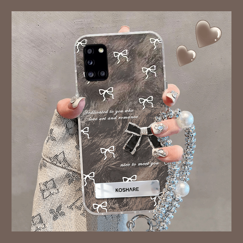 黑白蝴蝶结适用三星a90手机壳a80立体a70s支架a50挂链a30轻奢a20日韩a10硅胶a52高级感a8s手提galaxy/a53/f52