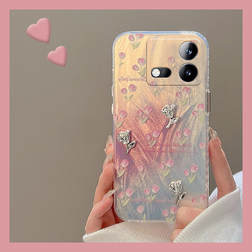 高级感立体郁金香花朵碎花小众手机壳