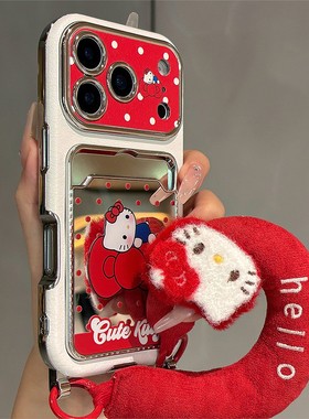 卡通kt猫凯蒂猫适用小米红米k80手机壳note13pro手腕带12turbo皮纹turbo4pro仿皮k70卡包k60红色可爱redmi软p