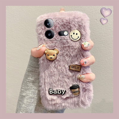 笑脸小熊适用vivoiqooneo9spro手机壳iqoneo8se立体neo7pro竞速版5s活力版6se公仔855卡通爱酷vivo硅胶毛绒绒