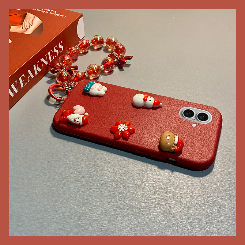 圣诞雪人小熊适用苹果17手机壳iphone16e兔子15promax挂链14plus可爱13mini迷你12红色11卡通xsmax8手提xr7软