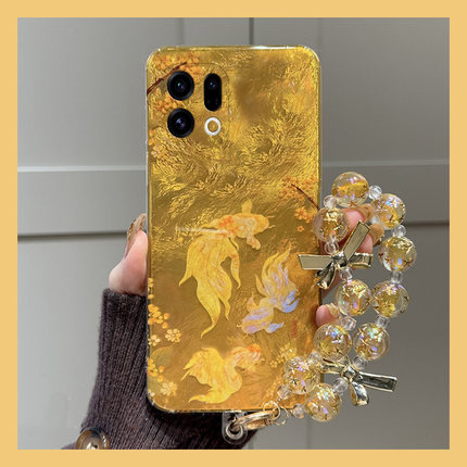 新年金色锦鲤适用oppofindx9plus手机壳fondx8国潮x50pro本命年k12x中国风x7挂链x6por/ultra/x5/x3/realme软