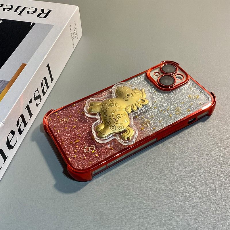 手机壳硅胶闪粉新年红色立体卡通