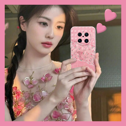 白鹿同款适用华为mate70pro+手机壳meta60粉色mata50e玫瑰花rs保时捷设计mete40e十m30日韩20x硅胶10少女心软