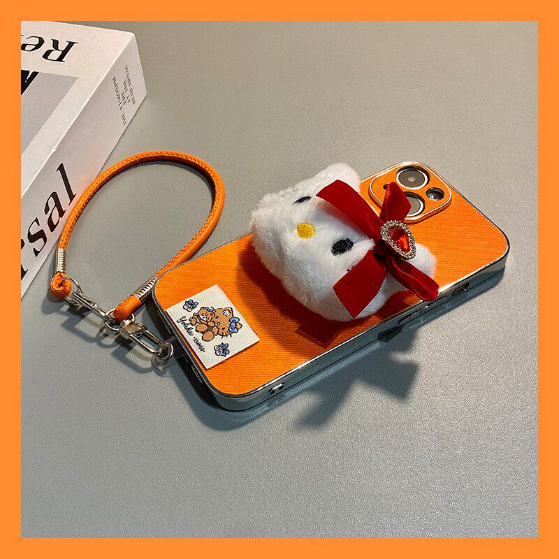 手机壳秋冬绒布牛仔纹立体毛绒卡