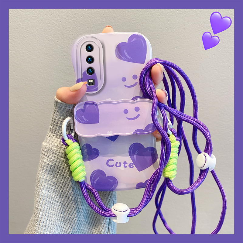 手机壳背夹斜挎挂绳背带斜跨笑脸爱心ins风