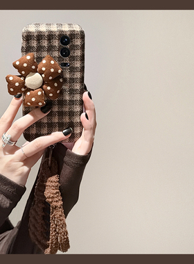 ins风格子花朵适用小米17手机壳15spro尼龙绳14ultra毛绒13秋冬12spo立体12x/11青春版10/mix4/8se/civi5/4/3