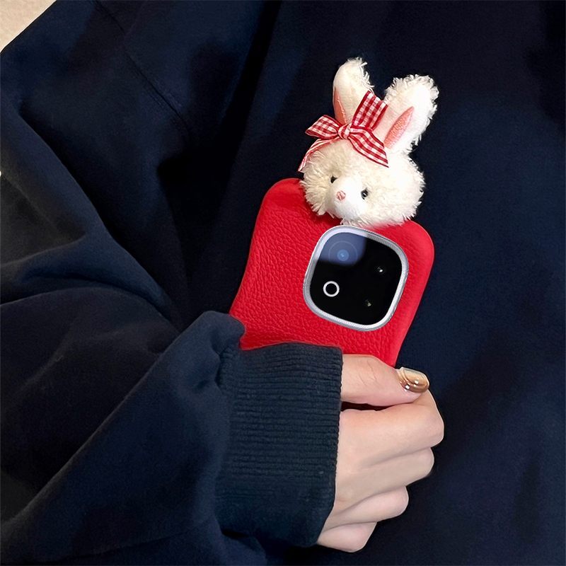 毛绒蝴蝶结兔子适用vivoiqoo15手机壳iqoo13立体z10x红色z9turbo+可爱z8x秋冬z7i卡通z5皮纹z3仿皮u5十u3x软p