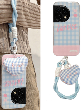 蓝色格子适用oppo一加12手机壳ace3爱心2pro挂绳2v手提11小清新9rt小众8t硅胶7tpro少女心6t卡通1+oneplus女p