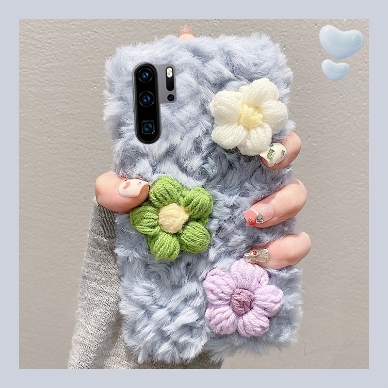 毛绒绒毛茸茸秋冬彩色花朵手机壳