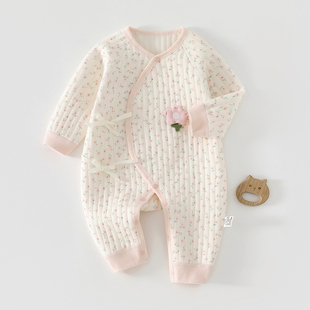 新生婴儿衣服秋冬夹棉女宝保暖和尚服睡衣初生宝宝连体衣冬季加厚