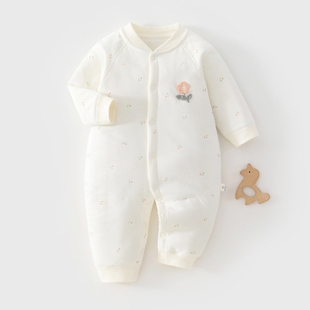 婴儿衣服秋冬夹棉连体衣小月龄宝宝婴幼儿女宝薄棉冬装保暖内衣男