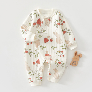 新生婴儿衣服秋冬空气棉保暖衣初生满月宝宝夹棉连体衣冬季薄棉衣