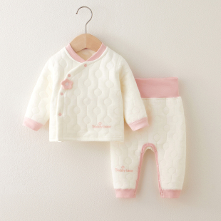 婴儿保暖衣套装秋冬夹棉宝宝分体内衣女宝宝秋季纯棉保暖打底冬装