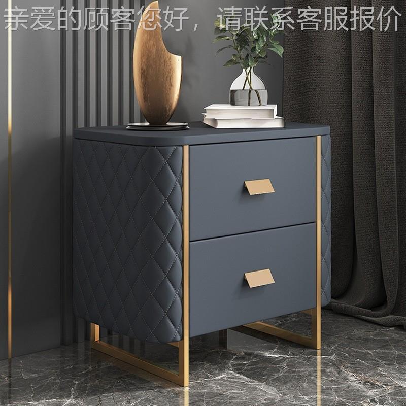 北欧01室床头柜实木岩板简卧约皮床边柜意式床边几客厅边柜收纳