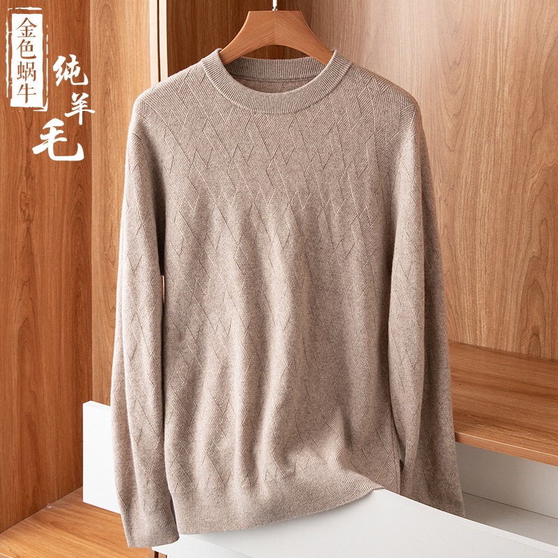 冬季圆领厚实男士套头羊毛衫