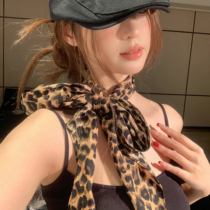 粥可可千禧辣妹豹纹丝巾女春秋薄款高级感系脖领巾颈饰飘带装饰