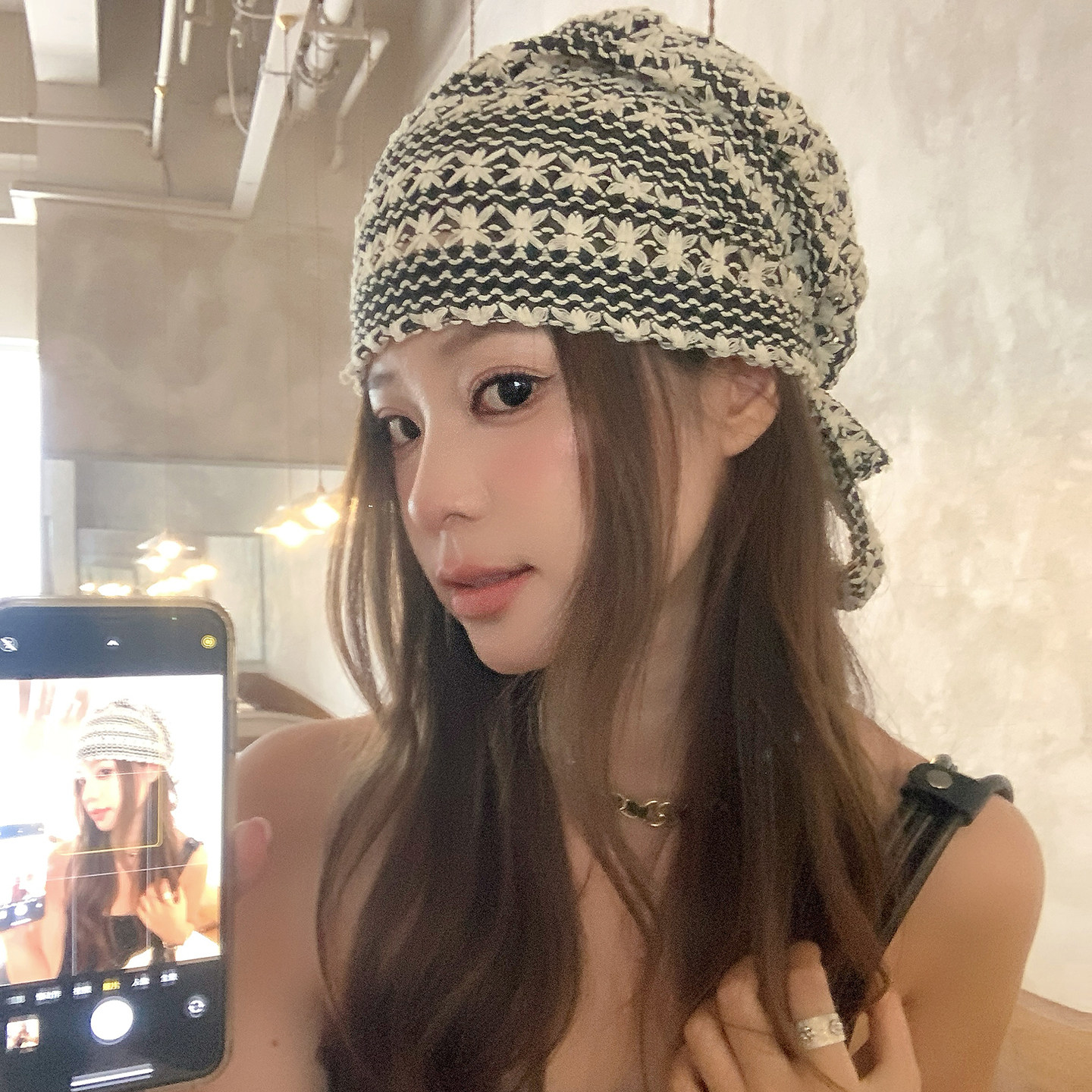 手工编织镂空包头帽女时尚百搭显脸小堆堆帽薄款透气冷帽针织帽子