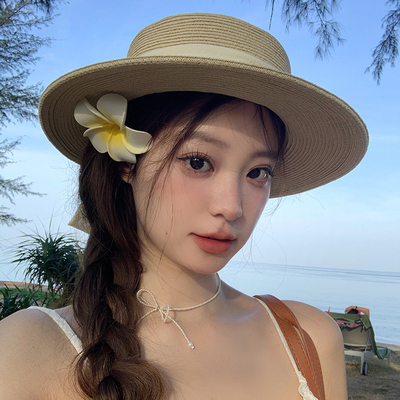 法式蝴蝶结夏季海边赫本风草帽女
