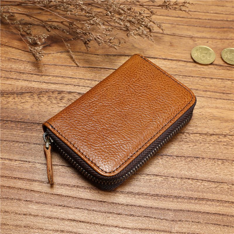 头层牛皮多功能拉链钱包男士真皮